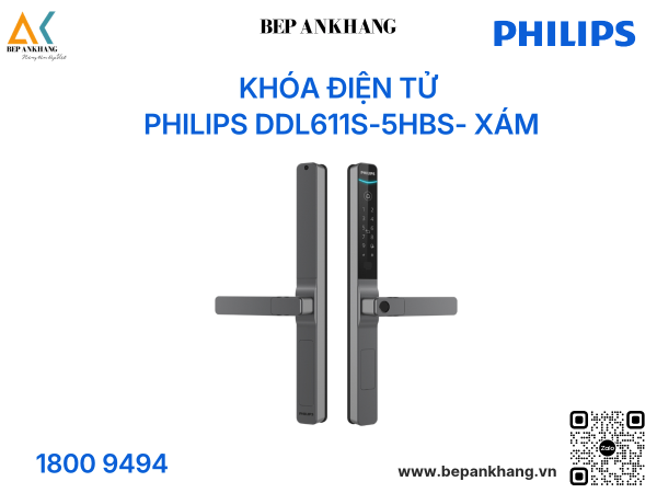 Khóa điện tử Philips DDL611S-5HBS- Xám